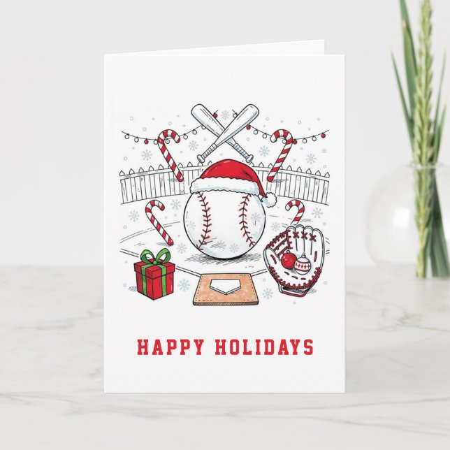 Cartão De Festividades Holiday Baseball Christmas Cards (Frente)