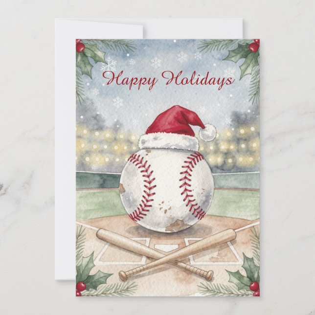 Cartão De Festividades Holiday Baseball Christmas Cards (Frente)