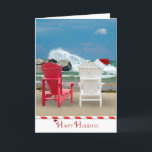 Cartão De Festividades Holiday Beach Chairs<br><div class="desc">Chapéu de Papai Noel em uma cadeira de Adirondack no litoral com ondas.</div>