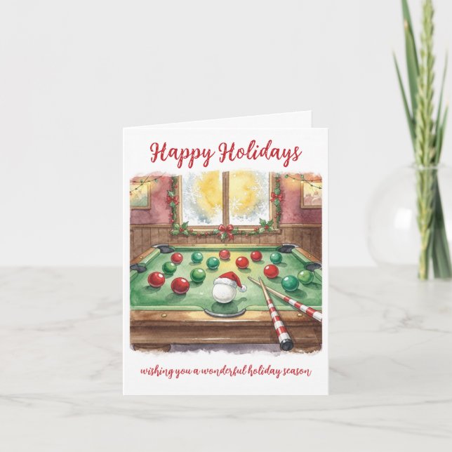 Cartão De Festividades Holiday Billiard player Christmas Cards (Frente)