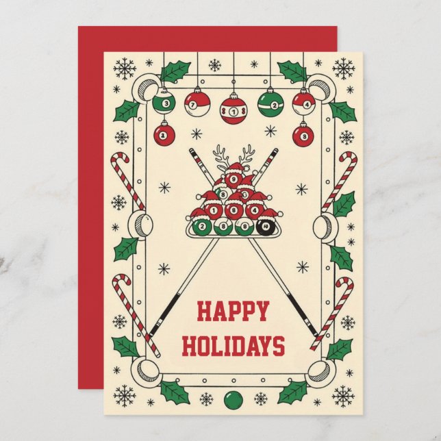 Cartão De Festividades Holiday Billiard player Christmas Cards (Frente/Verso)