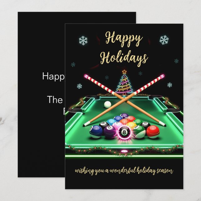 Cartão De Festividades Holiday Billiard player Christmas Cards (Frente/Verso)