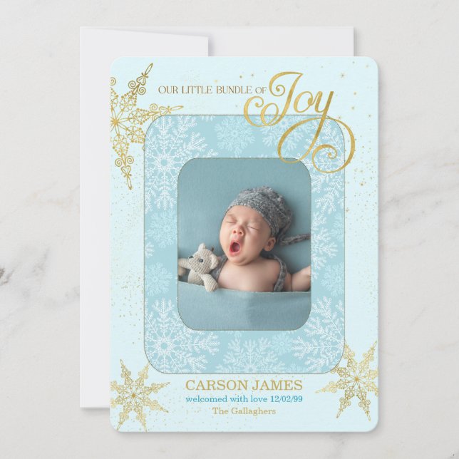Cartão De Festividades Holiday Birth Announcement It's a Boy Blue Photo (Frente)