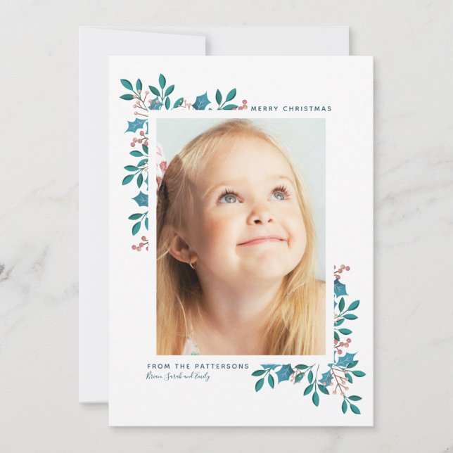 Cartão De Festividades Holiday Bloom Felry Natal | Verde Azul (Frente)