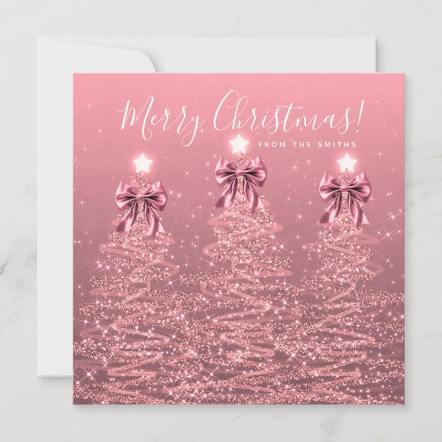 Cartão De Festividades Holiday Blush Pink Christmas Trees Greeting  (Frente)