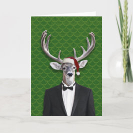 Cartão De Festividades Holiday Buck In Santa Hat and Tuxedo