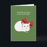 Cartão De Festividades Holiday Cat Greeting Card<br><div class="desc">Send cuddly holiday greetings with this cute kitty design! Front says, "Just when you start to get comfortable... " Inside says, "Another holiday comes along!" Customize it for your holiday.</div>