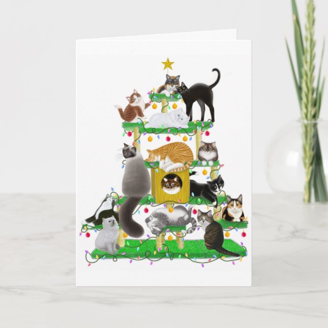 Cartão De Festividades Holiday Cat Tree Card (Frente)