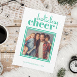Cartão De Festividades Holiday Cheer Photo Christmas Green Holiday Card<br><div class="desc">Show some holiday cheer with this modern photo card in a bright green. This minimalistic card features holiday cheer in fun typography and a photo with borders.</div>
