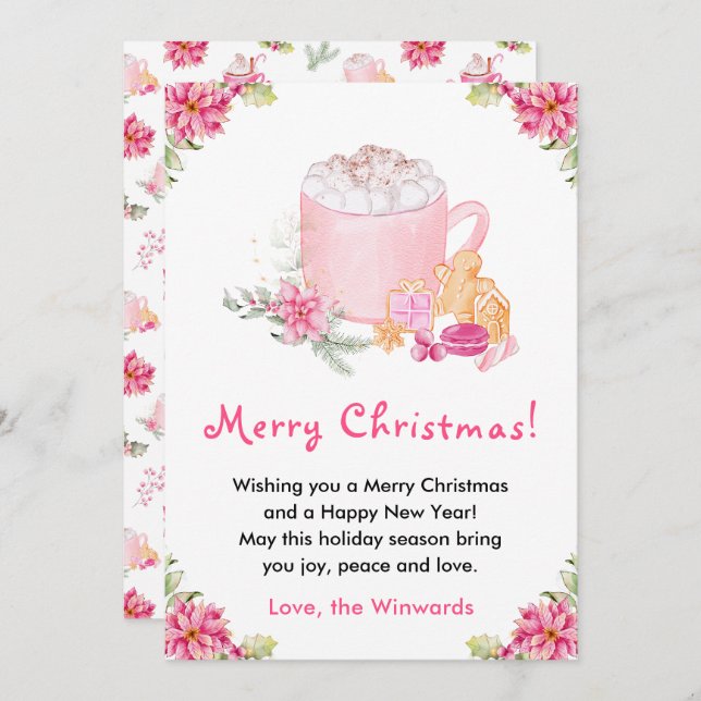 Cartão De Festividades Holiday Cookies and Cocoa Pink Merry Christmas (Frente/Verso)