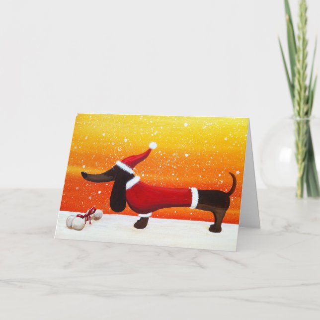 Cartão De Festividades Holiday Dachshund and Dog Bone Christmas Gift (Frente)