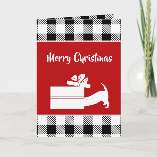 Cartão De Festividades Holiday Dachshunds Plaid (Frente)
