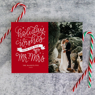 Cartão De Festividades Holiday Deseja do Novo Sr. & Sra. (Vermelha)