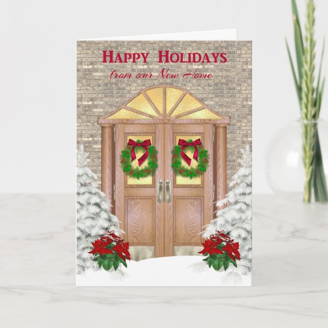 Cartão De Festividades Holiday Door, New Home, Happy Holidays (Frente)