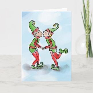 Cartão De Festividades Holiday Elves Kissing