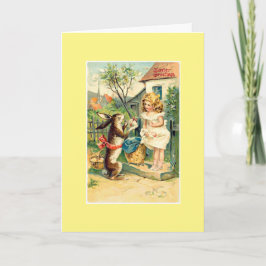 Cartão De Festividades Holiday Girl & Bunny Vintage Easter Greeting Card