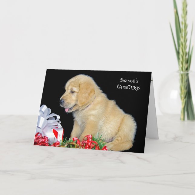 Cartão De Festividades Holiday Golden Retriever puppy (Frente)