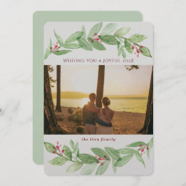 Cartão De Festividades Holiday Greenery Berries Foto da Família Joyful