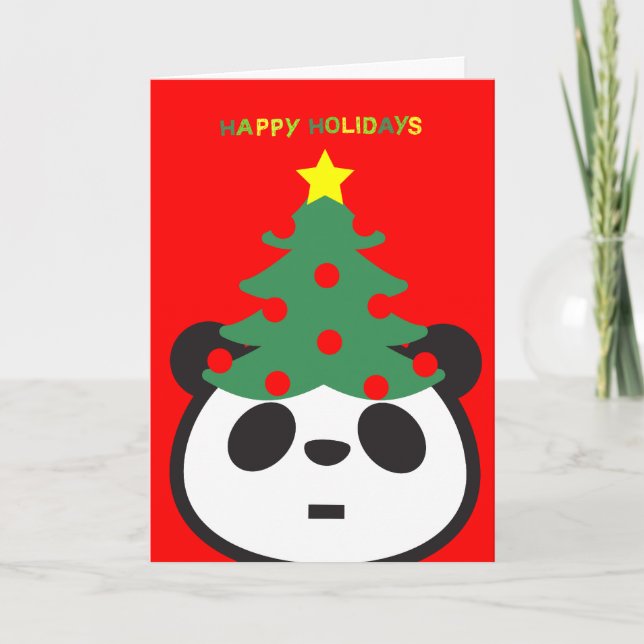 Cartão De Festividades Holiday Greeting Card - Panda Tree (Frente)