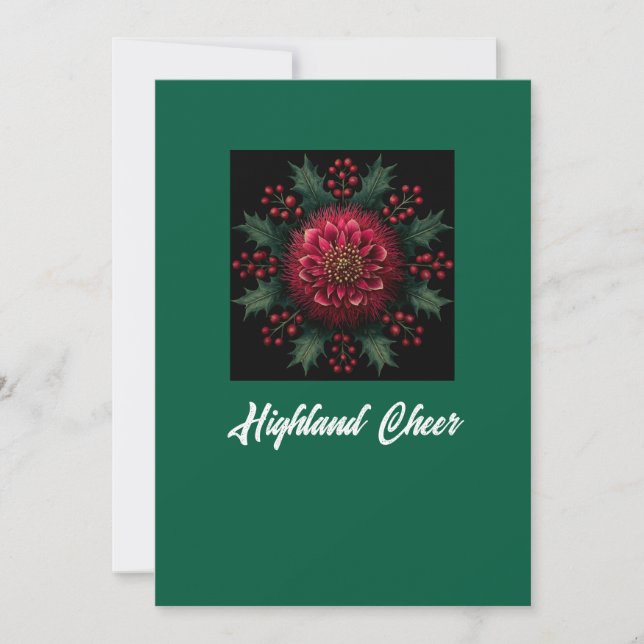 Cartão De Festividades Holiday Greeting Card with Green/Red Floral Design (Frente)
