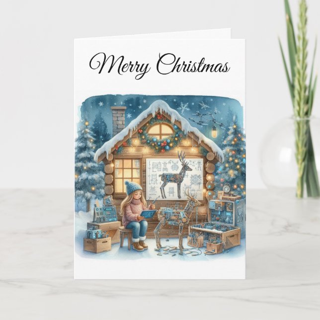 Cartão De Festividades Holiday Greeting Tech Girls Christmas STEM Card (Frente)