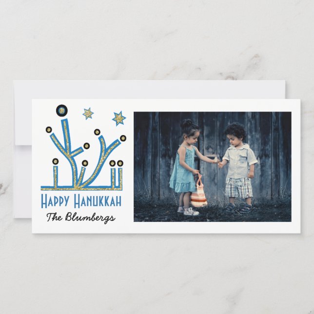 Cartão De Festividades Holiday Happy Hanukkah Card "Menorah Bling" (Frente)