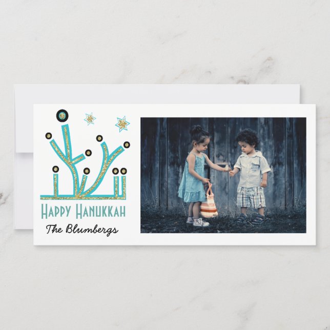 Cartão De Festividades Holiday Happy Hanukkah Card "Menorah Bling" (Frente)