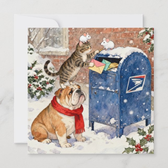 Cartão De Festividades Holiday Helpers Animals at Mailbox Christmas Card (Frente)
