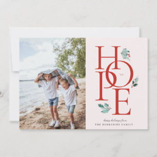 Cartão De Festividades Holiday Hope Modern Botanical Berry Photo Red