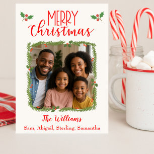 Cartão De Festividades Holiday Hugs & Holly deseja o Natal da família