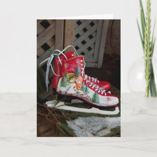 Cartão De Festividades Holiday Iceskates with Snowman Design
