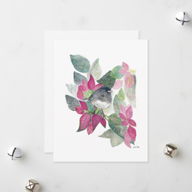 Cartão De Festividades Holiday Junco Bird Art (Frente/Verso In Situ)