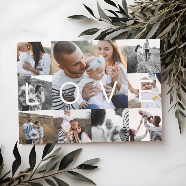 Cartão De Festividades Holiday Love | Fotos Mínimas Múltiplas em Grade Mo (Holiday Love | Modern Minimal Multiple Grid Photos)