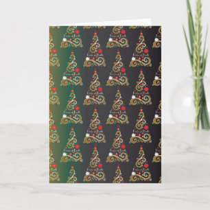 Cartão De Festividades Holiday matte green gold Christmas tree pattern