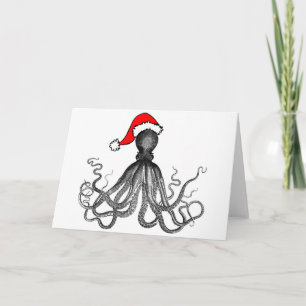 Cartão De Festividades Holiday Nautical Steampunk Octopus Vintage Kraken