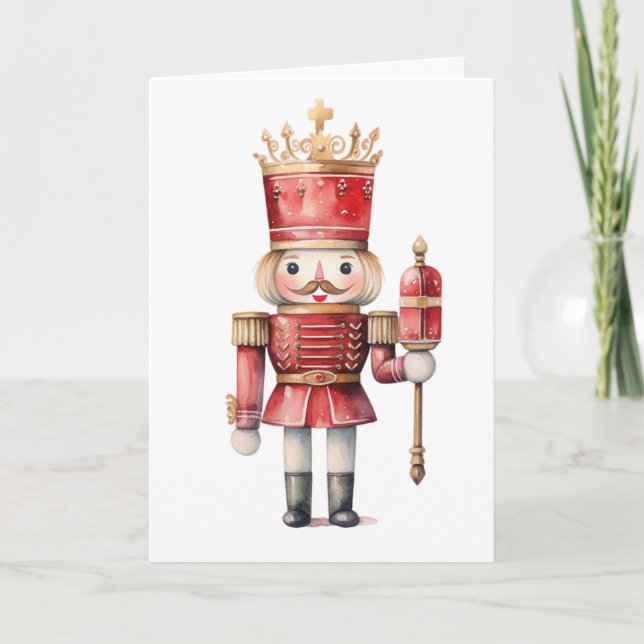 Cartão De Festividades Holiday Nutcracker King in Red VAZIO (Frente)