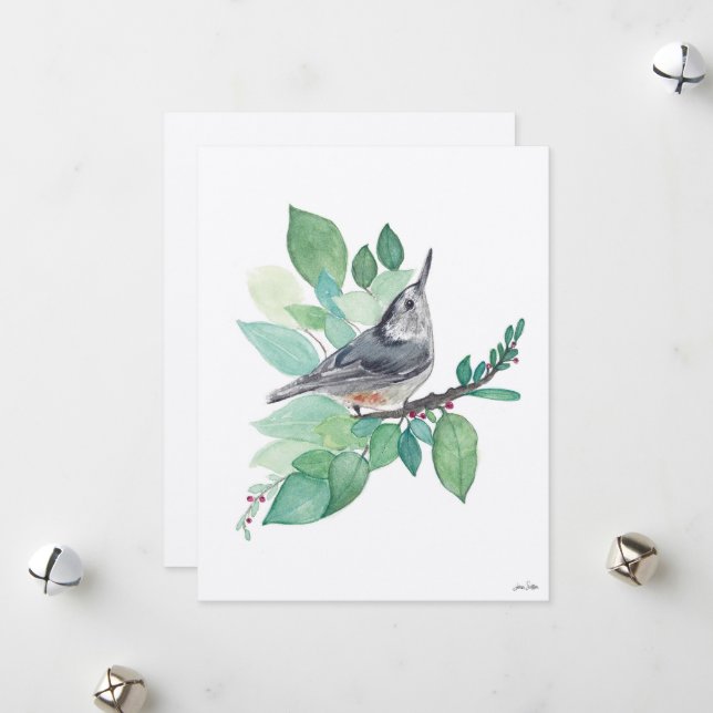 Cartão De Festividades Holiday Nuthatch Bird (Frente/Verso In Situ)