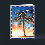 Cartão De Festividades Holiday Palm Tree Lights at Sunset<br><div class="desc">Christmas with a twist..  tropical themed holiday items for those of us who live in  warmer climates and won't be seeing snow in person for the  holidays. Christmas is a spirit,  not a temperature!</div>