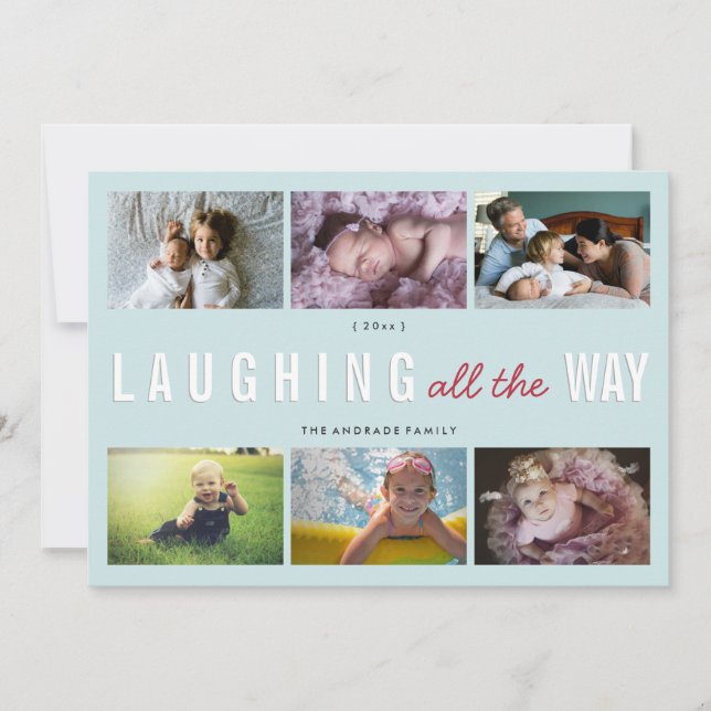 Cartão De Festividades Holiday Photo Collage Christmas Laughing All Way (Frente)