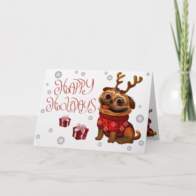 Cartão De Festividades Holiday PuGreeting Card (Frente)