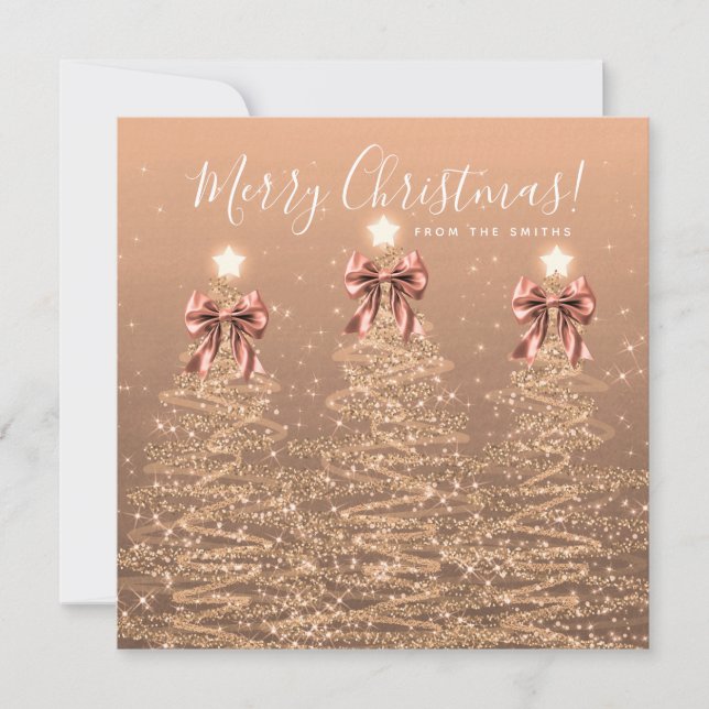 Cartão De Festividades Holiday Rose Gold Christmas Trees Greeting  (Frente)