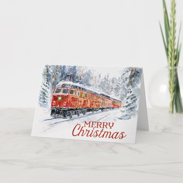 Cartão De Festividades Holiday Train Through Snowy Woods Christmas Card (Frente)
