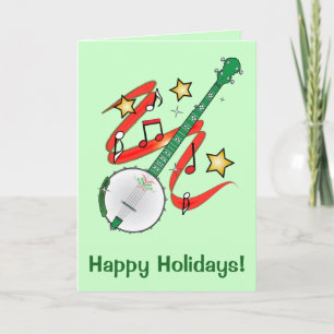 Cartão De Festividades Holiday Ukulele with Notes and Stars