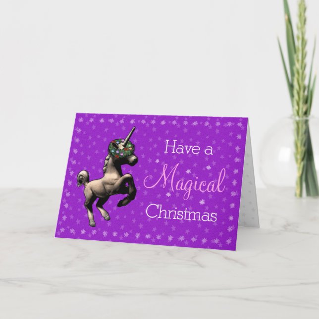 Cartão De Festividades "Holiday Unicorn" Magical Christmas Card (Purple) (Frente)
