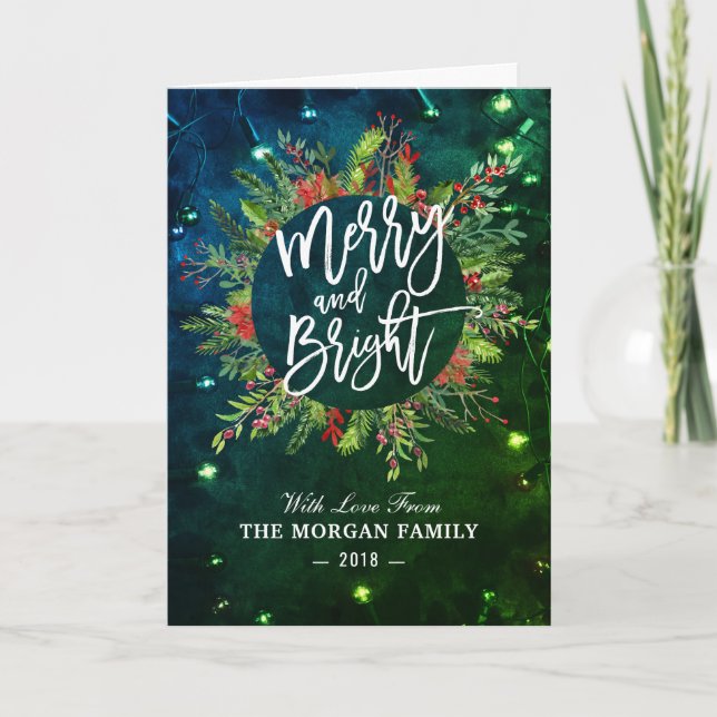 Cartão De Festividades Holiday Wishes Merry and Bright Christmas Greeting (Frente)