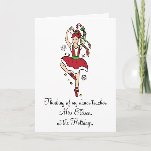 Cartão De Festividades Holidays Dance Teacher Ballerina Name Customizable (Frente)