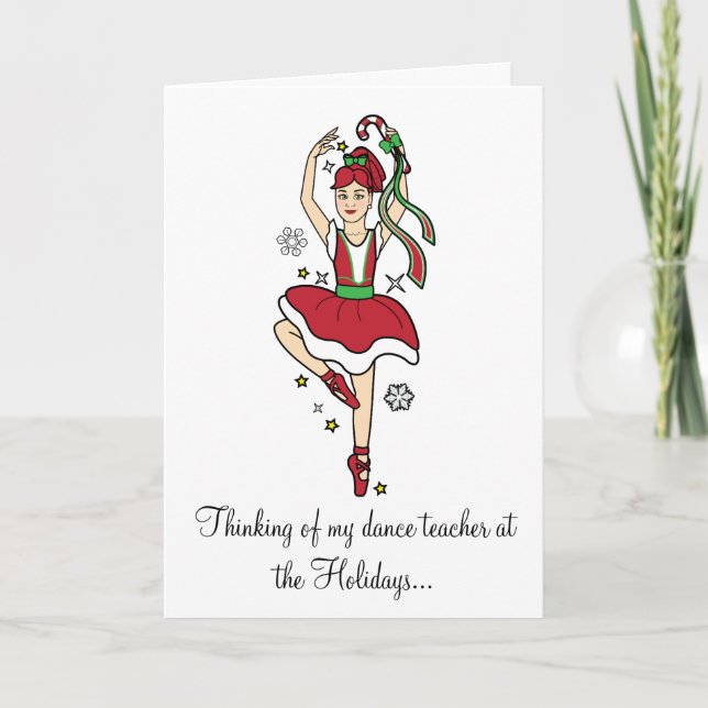 Cartão De Festividades Holidays Dance Teacher Ballerina with Candy Cane (Frente)