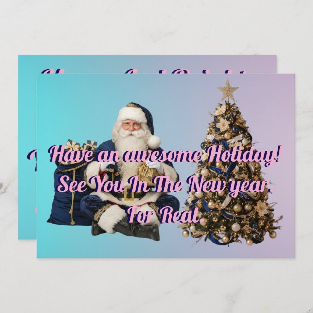 Cartão De Festividades Holidays greeting with Tree And Santa claus (Frente/Verso)