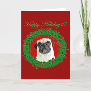 Cartão De Festividades Holidays pug greeting card