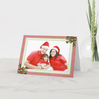 Cartão De Festividades Holly and Stripes Folding Christmas Card